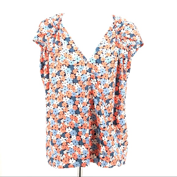 MICHAEL Michael Kors Tops - Michael Kors Blue Red Floral Print Cap Sleeve Top